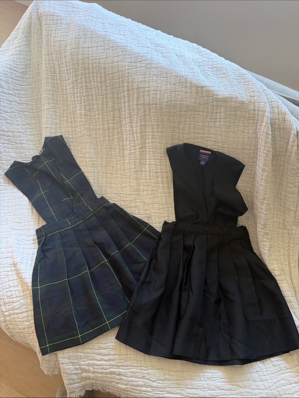 French Toast Black Pleated Jumper Dress with Green Plaid Option